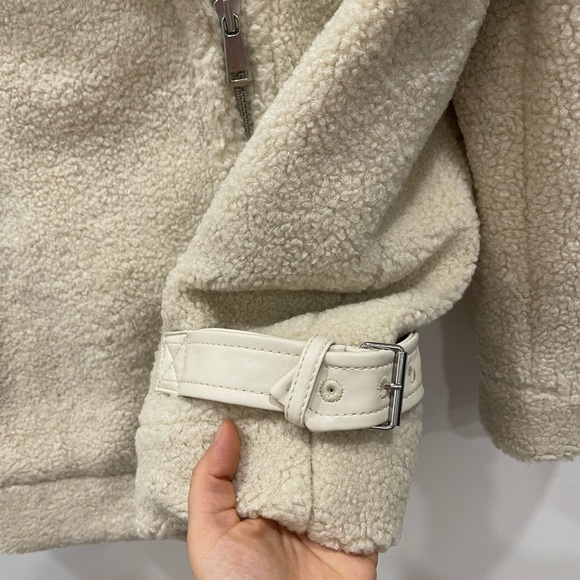 Loft Faux Shearling Aviator Moto Coat Jacket Grey Sand Heavy Weight Buckle XL - Picture 6 of 12